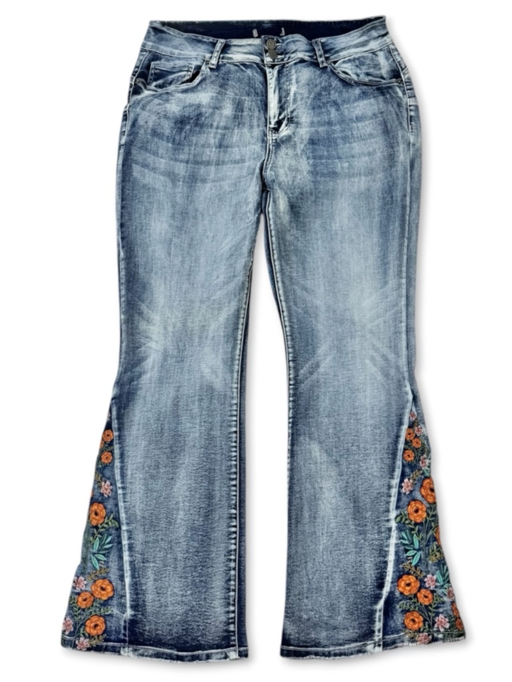 Smoke & Ash Floral Embroidered Flare Jeans High Rise Plus Size